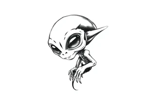 A street stencil style drawing of an cute alien tattoo idea