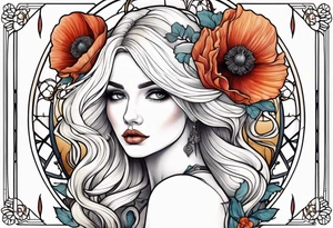 Art nouveau blond woman poppy tattoo idea