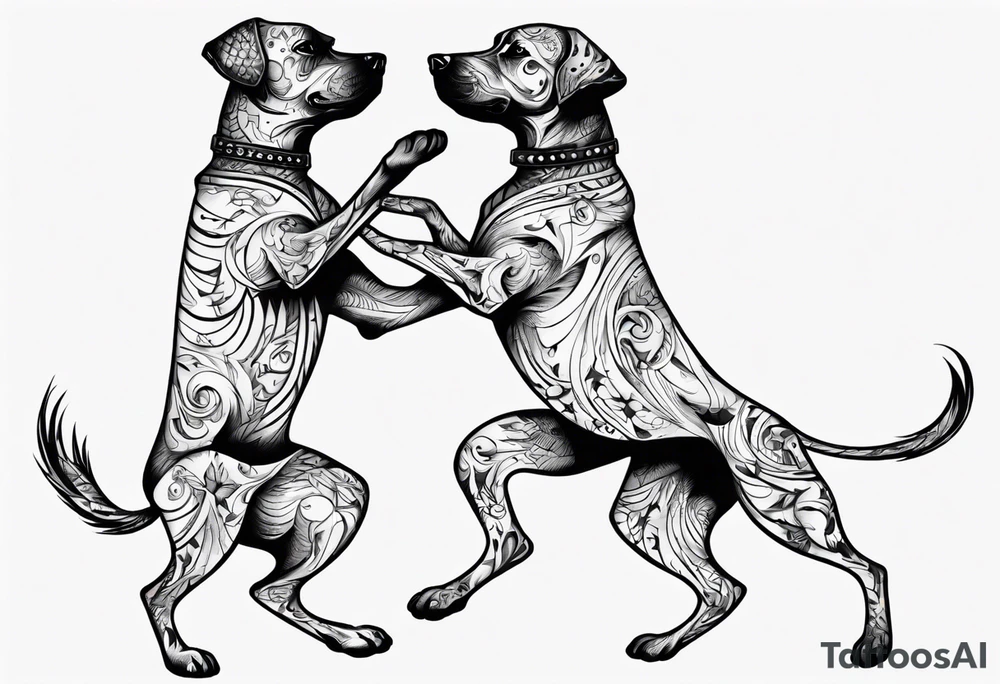 two dogs dancing on their hind legs. tattoo idea