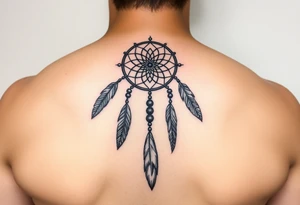native dreamcatcher with flowing feathers and sacred beads tattoo idea