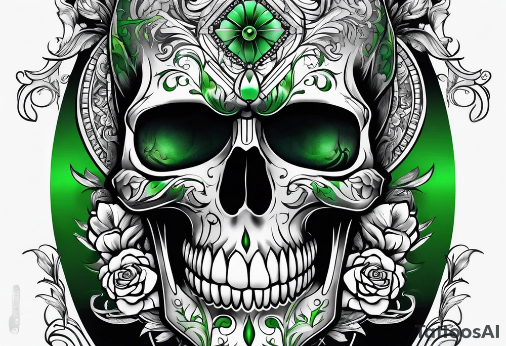 Scull with green eyes tattoo idea
