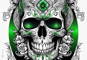 Scull with green eyes tattoo idea