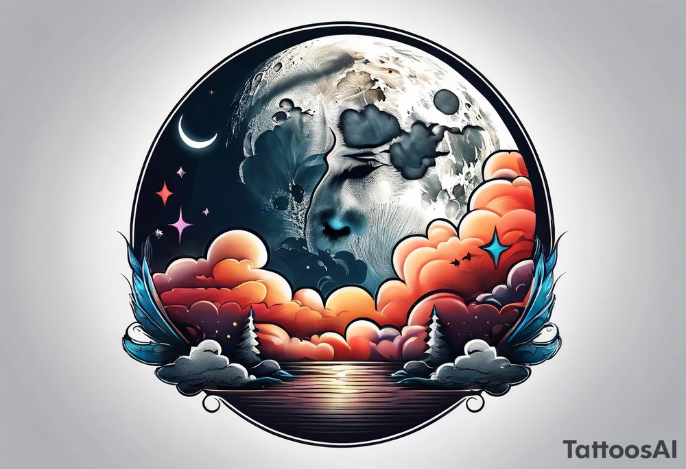 Moon with cloud tattoo idea