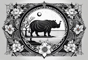 Very asymmetrical, +geometric pattern, with realistic full moon, with hippo at side look, +tribal, +geometric, +inkart , +blackwork
with wintersweet flower bud, +portrait orientation, +inkart touch, tattoo idea