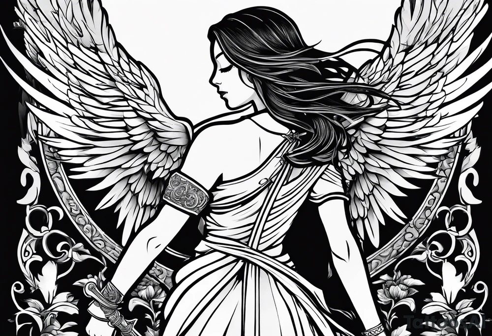 Female angel with sword and dominant tattoo idea