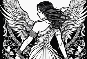Female angel with sword and dominant tattoo idea