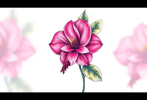 pink camelia flower with leaves and stem tattoo idea