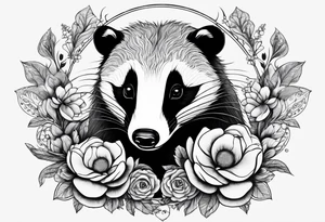 A trippy tattoo of a badger with a cub, flowers in fractal pattern tattoo idea