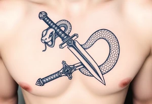 mystical snake coiled around an ancient dagger with jeweled hilt tattoo idea
