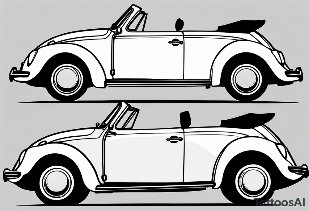 VW beetle convertible, side profile, top-down, modern, linework, minimal, no shadow or solid shading tattoo idea VW beetle convertible, side profile, top-down, modern, linework, minimal, no shadow or solid shading tattoo idea