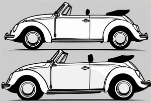 VW beetle convertible, side profile, top-down, modern, linework, minimal, no shadow or solid shading tattoo idea