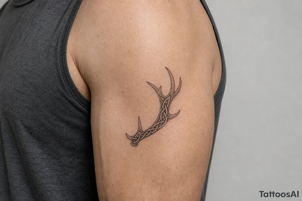 Caribou antler in Norse knot work open line concept stipple shading just one antler no background make it a realistic caribou antler shape tattoo idea