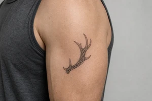 Caribou antler in Norse knot work open line concept stipple shading just one antler no background make it a realistic caribou antler shape tattoo idea