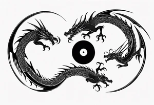 two dragons twirling to make a central yin yang tattoo idea