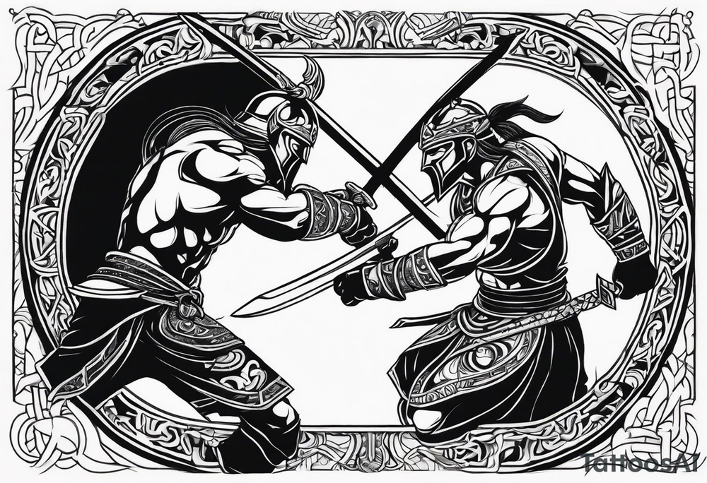 2 warriors fighting tattoo idea