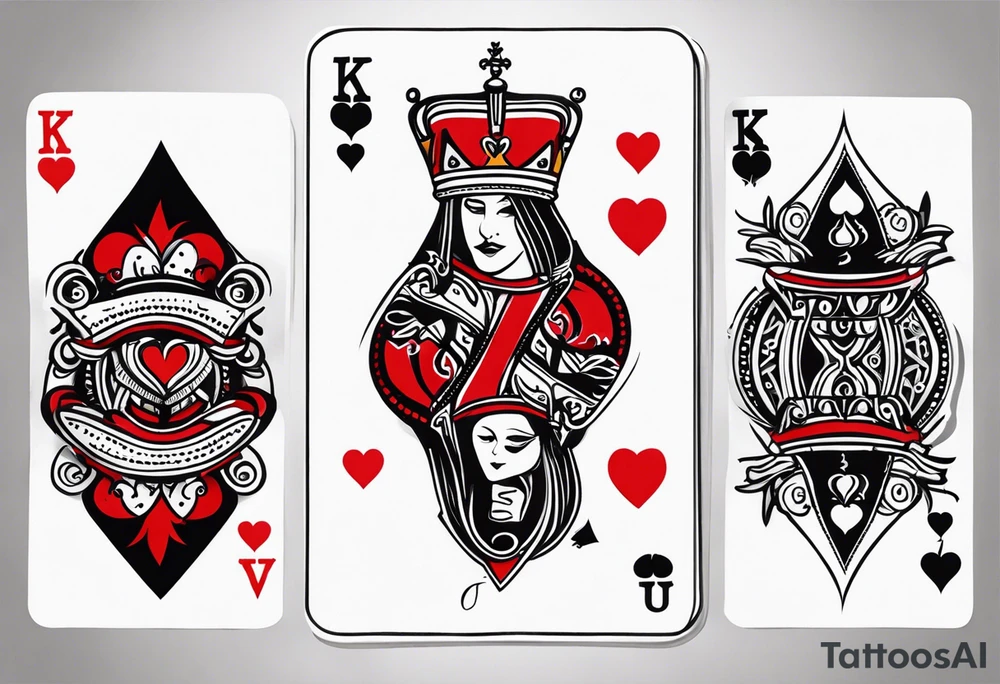 3 pieces of king of spades and 1 queen of hearts tattoo idea