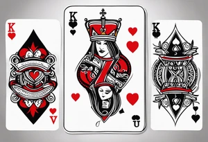 3 pieces of king of spades and 1 queen of hearts tattoo idea