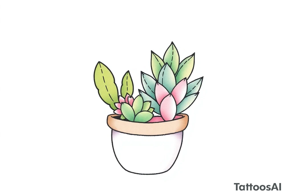 cute cacti and succulent in a pot tattoo idea