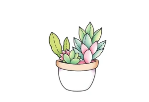 cute cacti and succulent in a pot tattoo idea