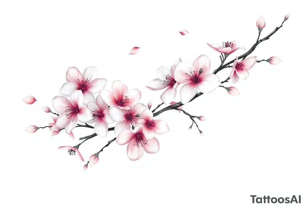 delicate cherry blossoms swirling in spring breeze with petals tattoo idea