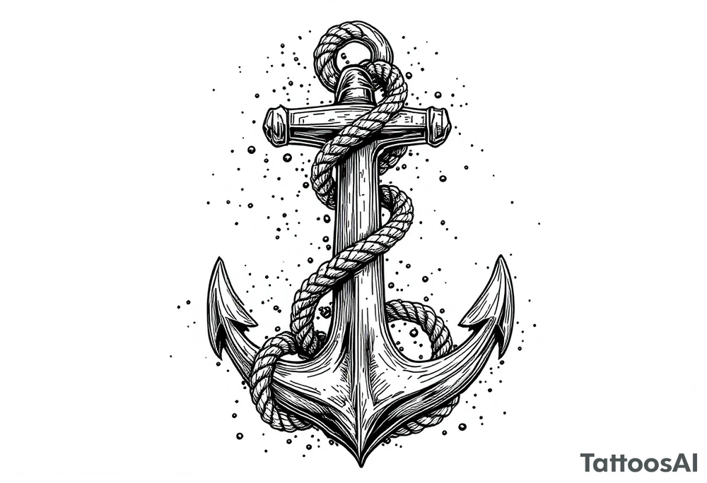 weathered anchor wrapped in nautical rope with sea waves tattoo idea