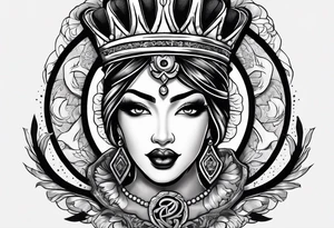 Latina Queen ahegao, drooling, happy, Spade Symbol with letter Q in the center of the spade framed tattoo idea