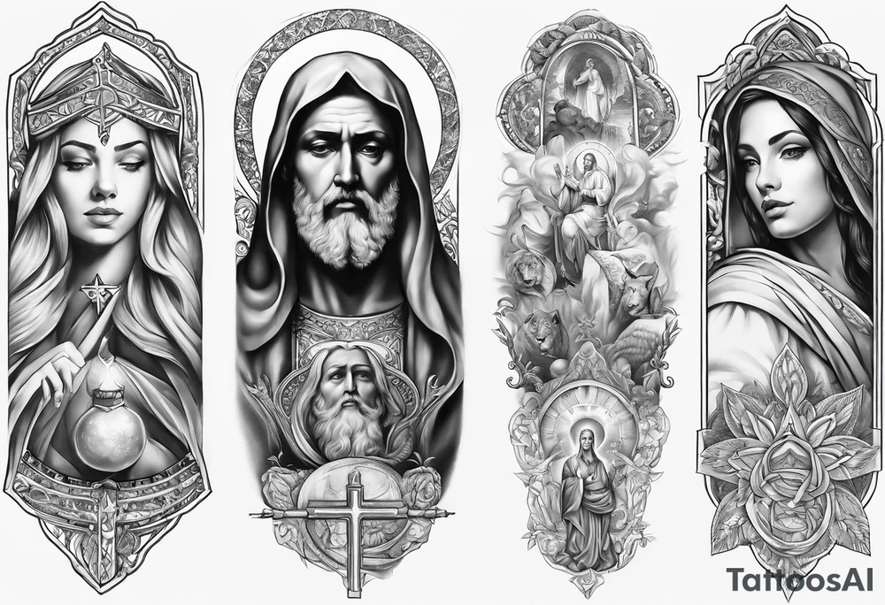 religious sleeve christian tattoo idea