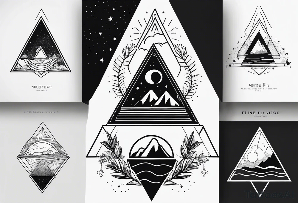 simple thick line art of space and nature in triangle shape and negative space tattoo idea