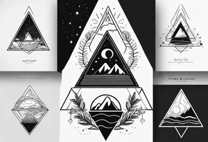 simple thick line art of space and nature in triangle shape and negative space tattoo idea