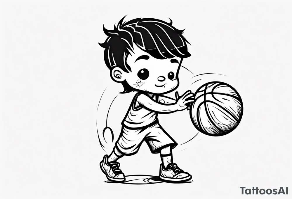 little kid playing basketball tattoo idea