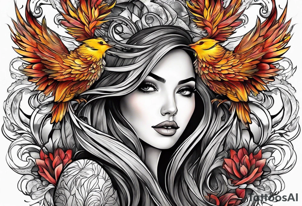 femme nu avec un tatou de phoenix tattoo idea
