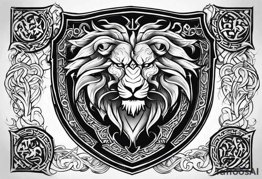Valhalla shield sword lion dragon tattoo idea