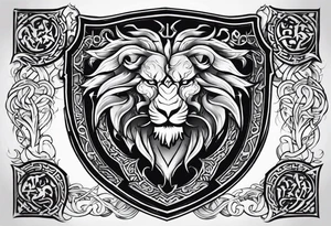 Valhalla shield sword lion dragon tattoo idea