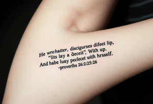 proverbs 26:25-26
He who hates, disguises it with his lips, And lays up deceit within himself,Their hatred may be concealed by deception, but their wickedness will be exposed in the assembly tattoo idea