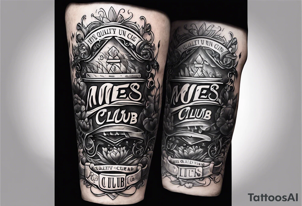 MÉS QUE UN CLUB text with christian theme tattoo idea