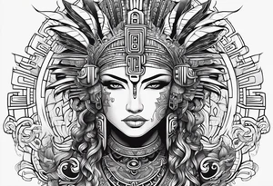 Minimalist Cyberpunk Mayan Quetzal that has cybernetic neurons coming from the bottom. tattoo idea