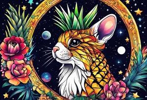 Animals in Amsterdam featuring colours of the universe and galaxies and pineapple tattoo idea