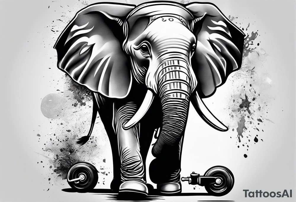 Elephant wearing a helmet and roller skates tattoo idea Elephant wearing a helmet and roller skates tattoo idea