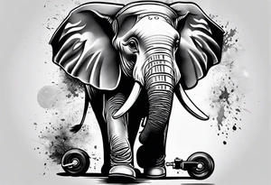 Elephant wearing a helmet and roller skates tattoo idea