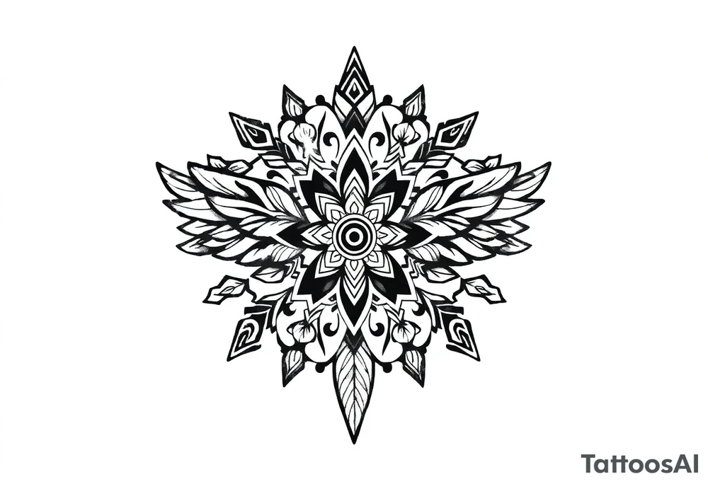 spiritual feathers indian mandala shaman rune tattoo idea
