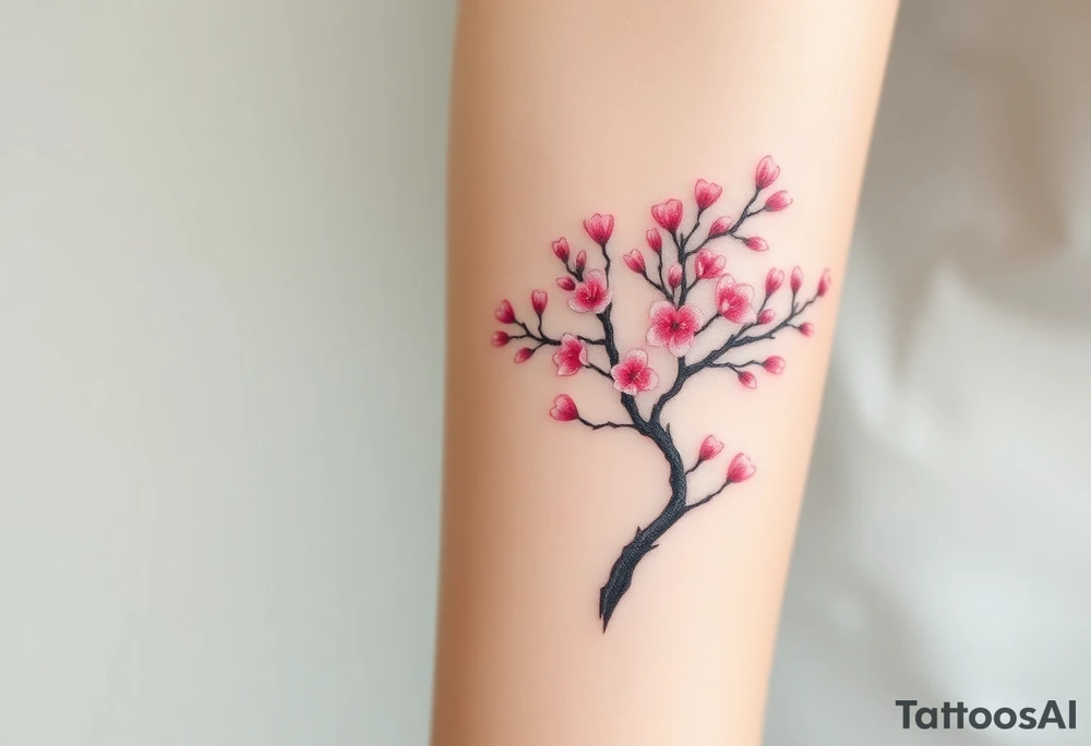 A delicate cherry blossom tree with soft pink petals, representing beauty, life, and fleeting yet precious family moments tattoo idea