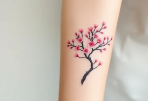 A delicate cherry blossom tree with soft pink petals, representing beauty, life, and fleeting yet precious family moments tattoo idea