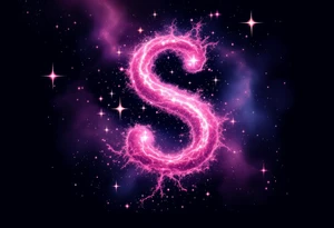 A cosmic nebula "S" in pinks and purples with stars and glowing dust clouds. tattoo idea