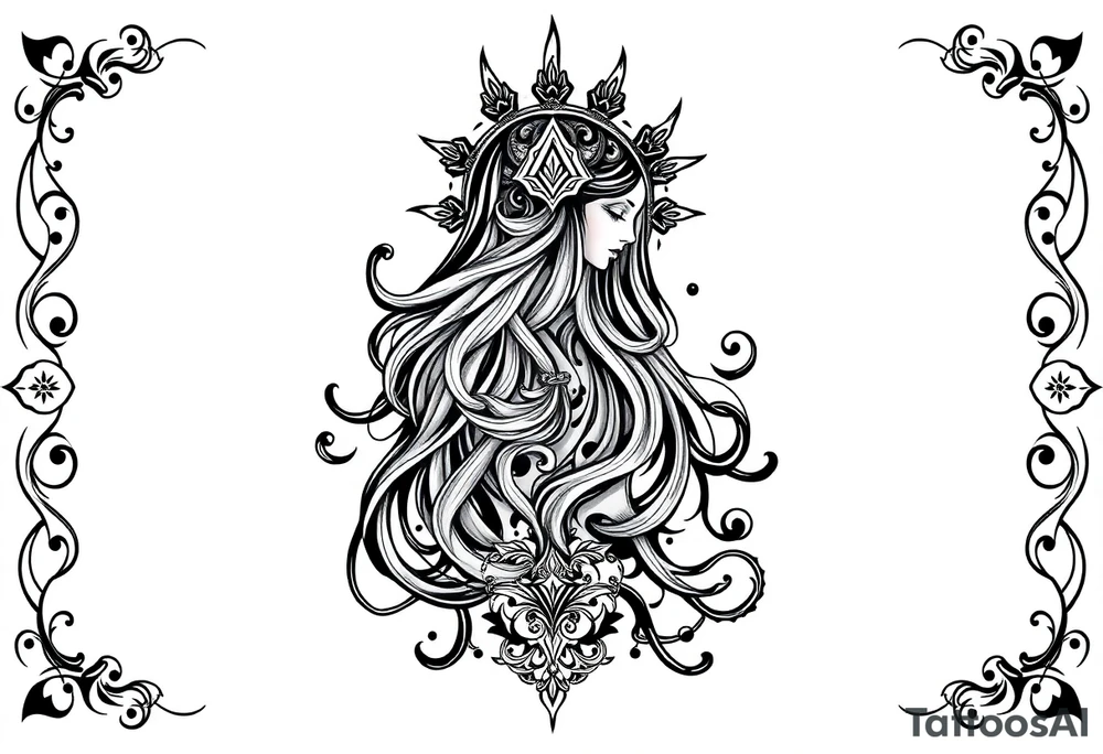 mytical shaman and mytolog style ornametn with ancient rhyme tattoo idea