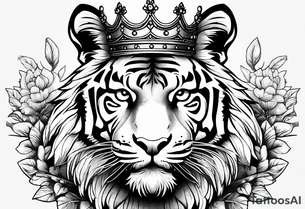 Tiger wearing crown tattoo idea