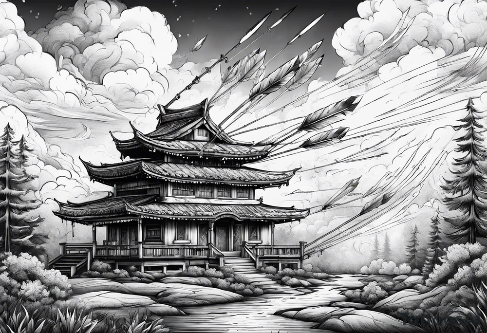 flaming arrows raining down from sky tattoo idea
