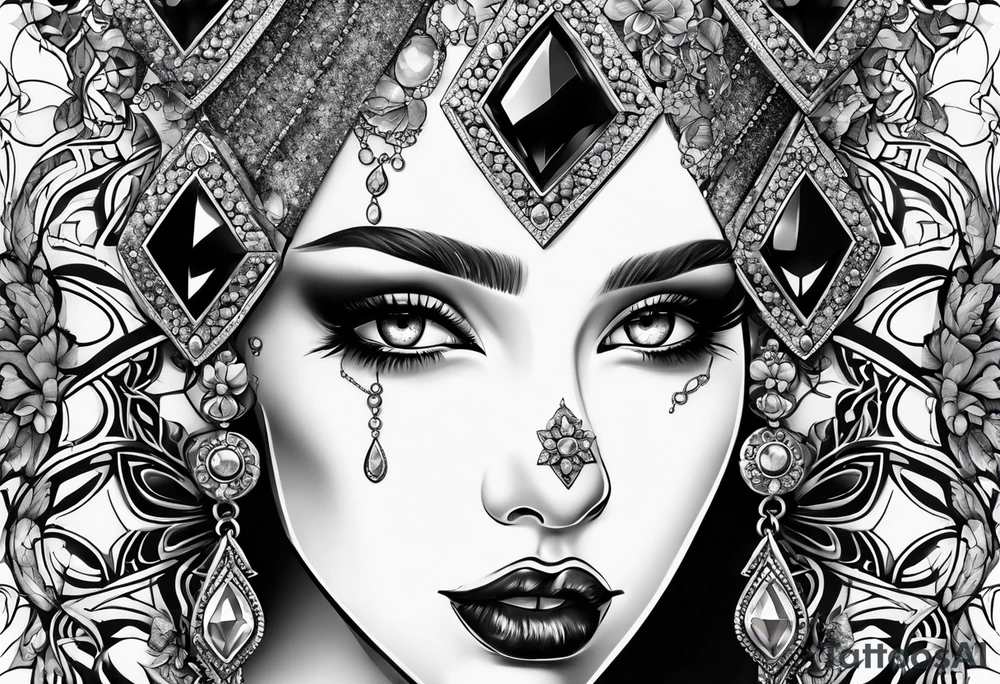 Spooky gem stones with face tattoo idea