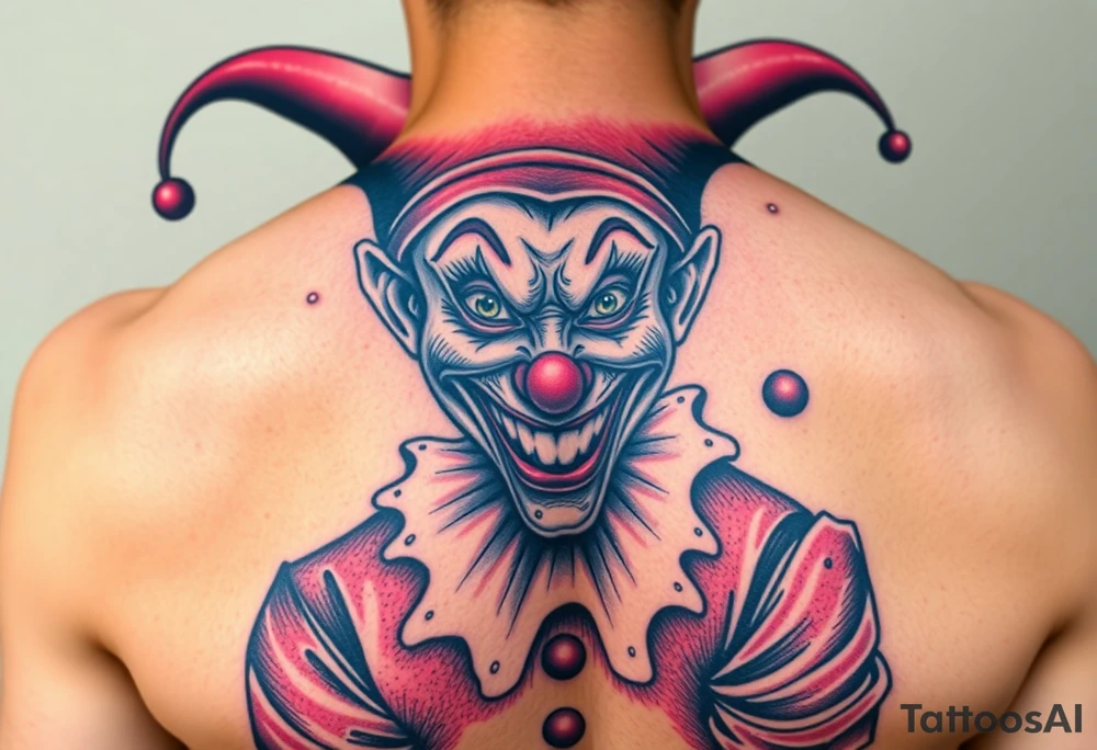 jester clown behind female jester making her smile tattoo idea