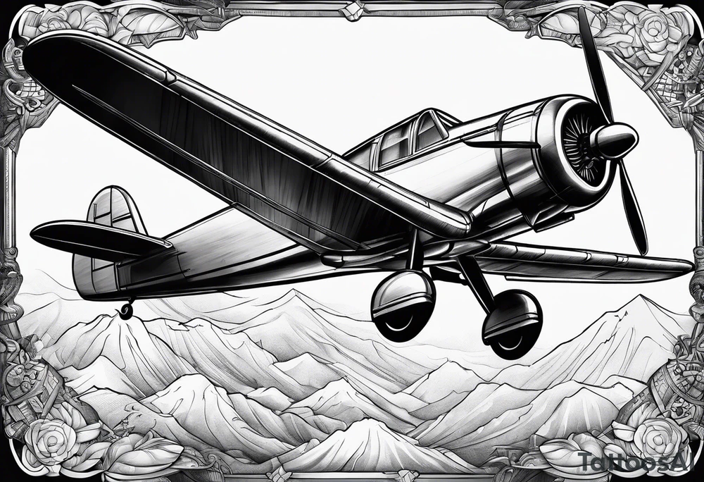 sketch of adventure plane in perspective from the bottom tattoo idea