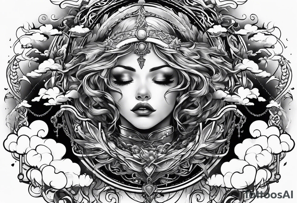 angle falling from sky with chains clouds lightening tattoo idea
